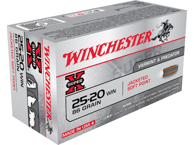 New Winchester Super X 25-20 WCF Ammo 86 Grain Jacketed Soft Point Box of 50