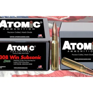 Authentic Atomic Ammunition Match Subsonic 308 Winchester Ammo 175 Grain Sierra MatchKing Jacketed Hollow Point Box of 100