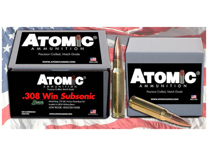 Atomic Ammunition Match Subsonic 308 Winchester Ammo 175 Grain Sierra MatchKing Jacketed Hollow Point Box of 100