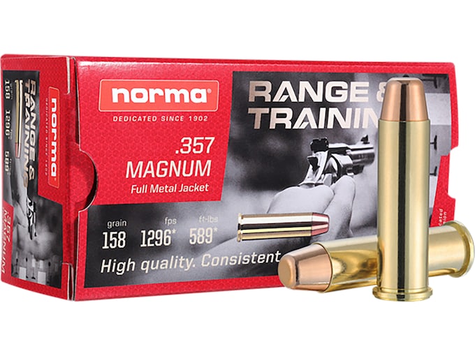 Norma Range & Training 357 Magnum Ammo 158 Grain Full Metal Jacket 500 rounds
